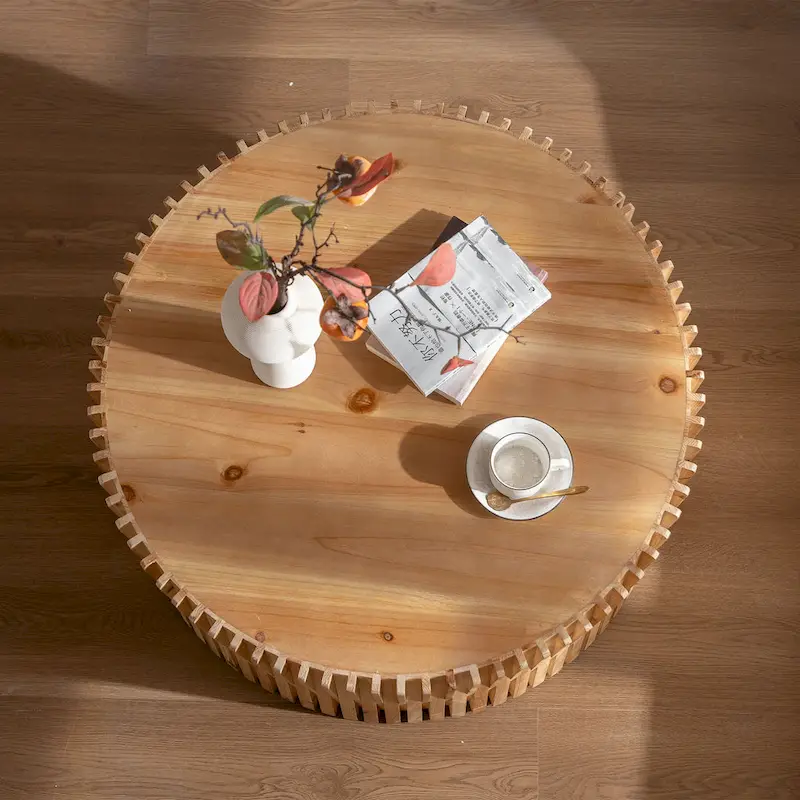 Retro Fashion Style Cylindrical Coffee Table with Vertical Texture Relief Design
