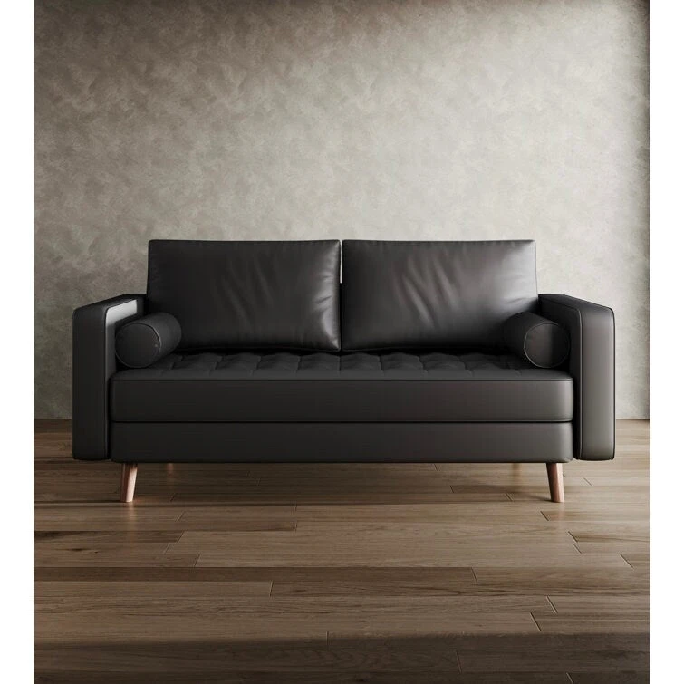 Stateside Mid-Century Square Arm Leather Covered Loveseat Sofa 59