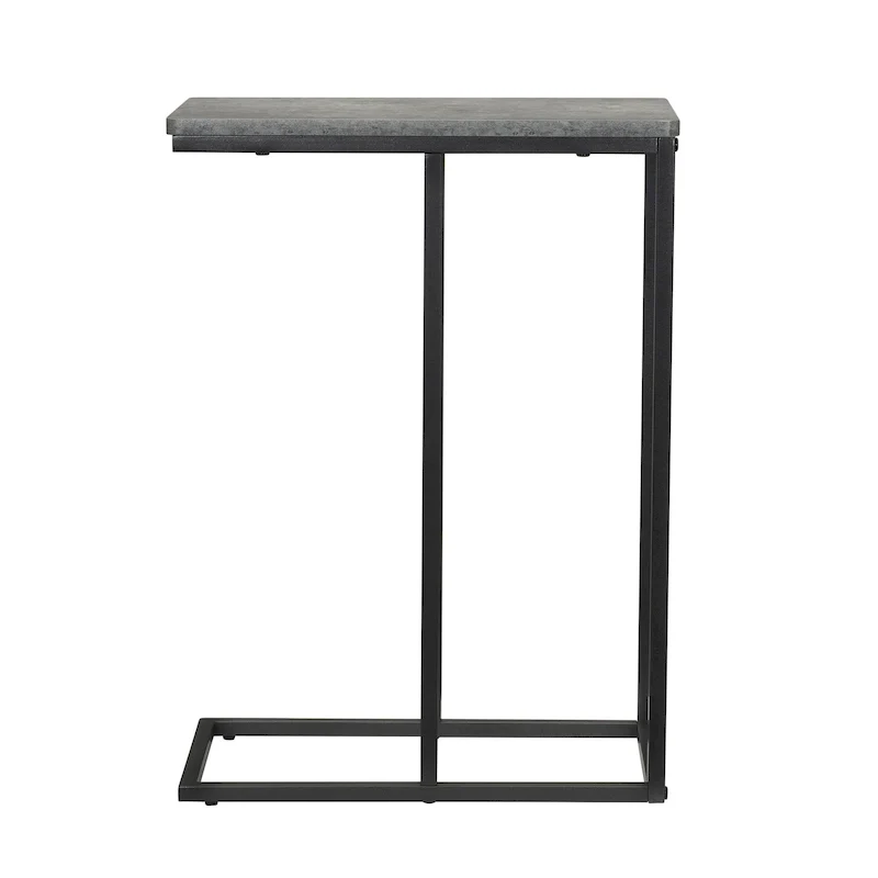 C-Shape Side Table, Faux Stone Top, Black Frame, Space-Saving Design