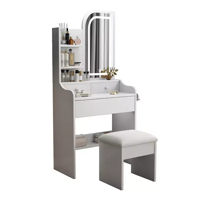 Vanity Desk with Mirror and Light , Makeup Vanity Table with Hair Dryer Holder, Dressing Table Make Up Desk with Chair and 3 Drawers