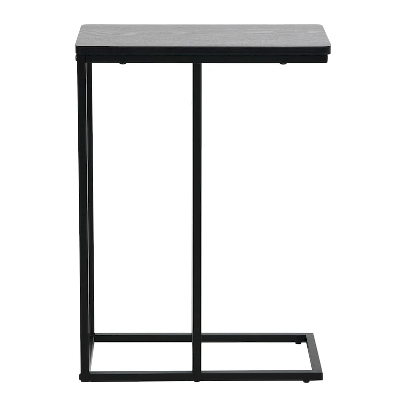 C-Shape Side Table, Faux Stone Top, Black Frame, Space-Saving Design
