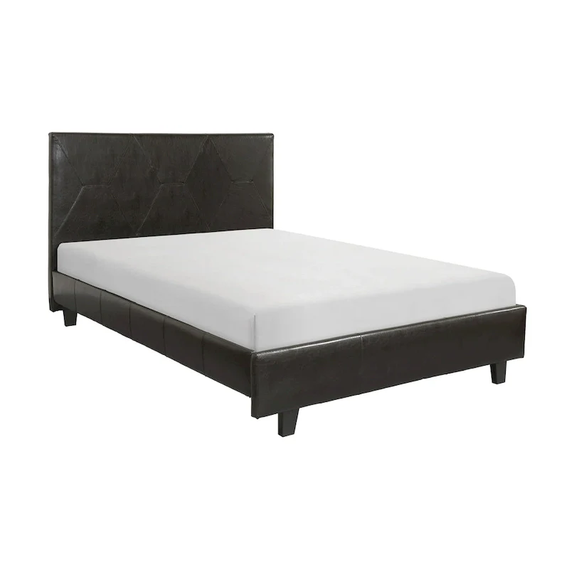 Leo California King Size Platform Bed, Brown Faux Leather, Solid Wood