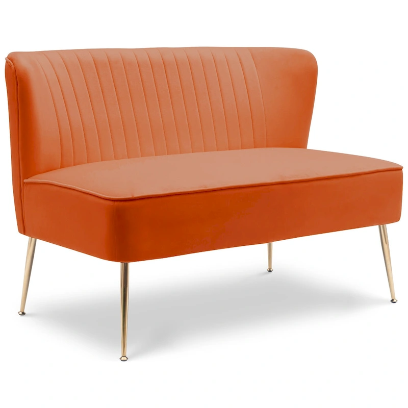 Farrah Upholstered Velvet Polyester 46 Wide Loveseat - Armless/ Scalloped Back