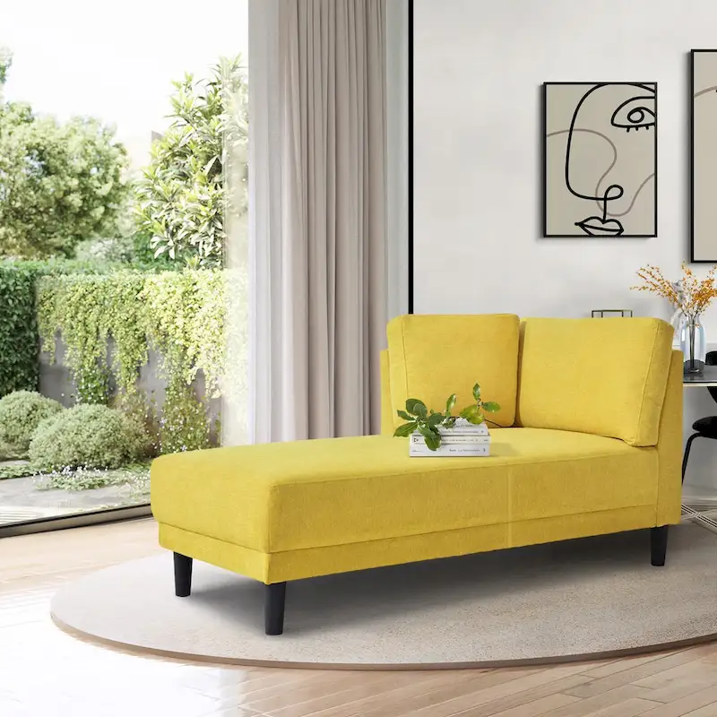 65 Linen Fabric Corner Sofa, Upholstered Indoor Chaise Lounge, Sleeper Sofa, Solid Wood Sofa Bed for Bedroom Living Room