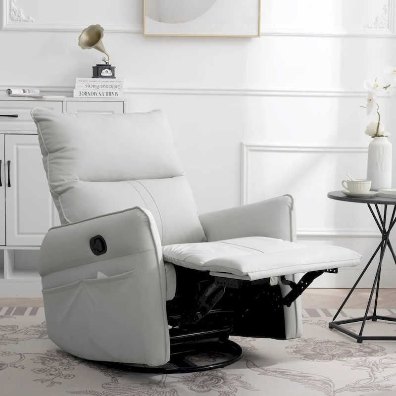 Modern Small Rocking Swivel Recliner Chair with Overstuffed Seat