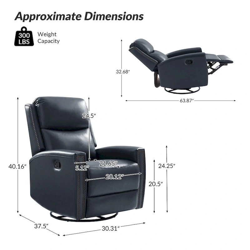 Fiacro 30.31Wide Modern Genuine Leather Wingback Swivel Rocker Recliner with Nailhead Trims, Set of 2