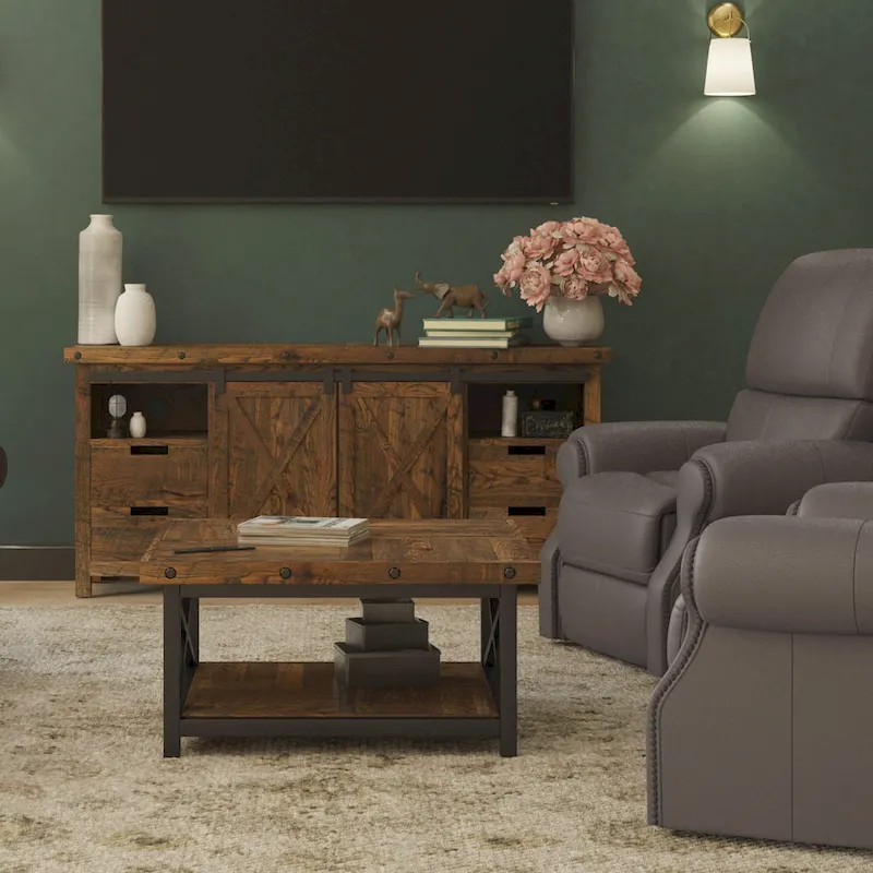 Homestyles Carpenter Brown Wood Square Coffee Table