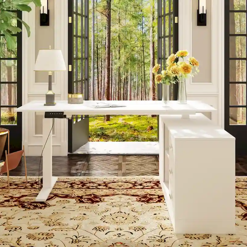 : 63 Standing Desk Electric Lift Computer Desk White