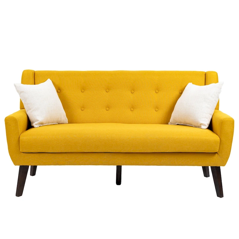 Modern Curved 63 Button Tufted Upholstered Loveseat with 2 Pillows