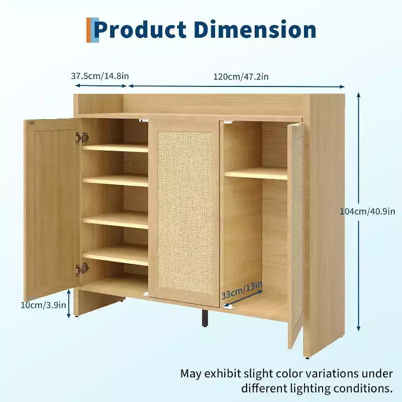 41 Rattan Shoe Storage Cabinet,Farmhouse Entryway Shoe Rack Organizer Cabinet with Doors & Adjustable for Hallway Living Room