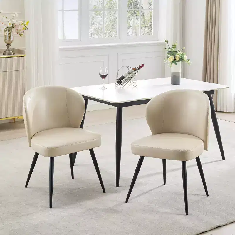 COZONY Dining Chairs Set of 2 - Mid-Century Modern Faux Leather Upholstered Chairs, Padded Seat/Back Metal Legs for Kitchen Dining Room