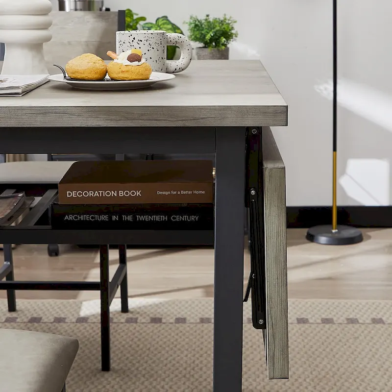 Industrial Folding Dining Table with Steel Frame