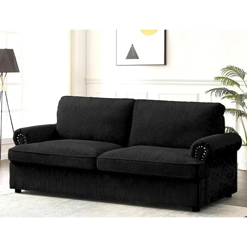 76-Inch Corduroy Sofa Bed with Round Arms and Pull-Out Queen Mattress