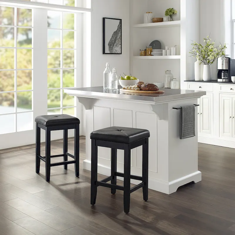 Crosley Julia Island with Upholstered Square Stools - 53d x 50w x 36h
