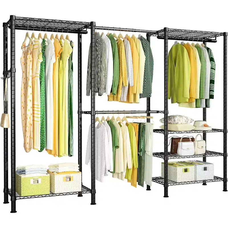 Heavy Duty Clothes Rack 870LBS - Extendable Rod, Adjustable Portable Garment Organizer, Freestanding Closet System 13.78Dx90Wx71H Black