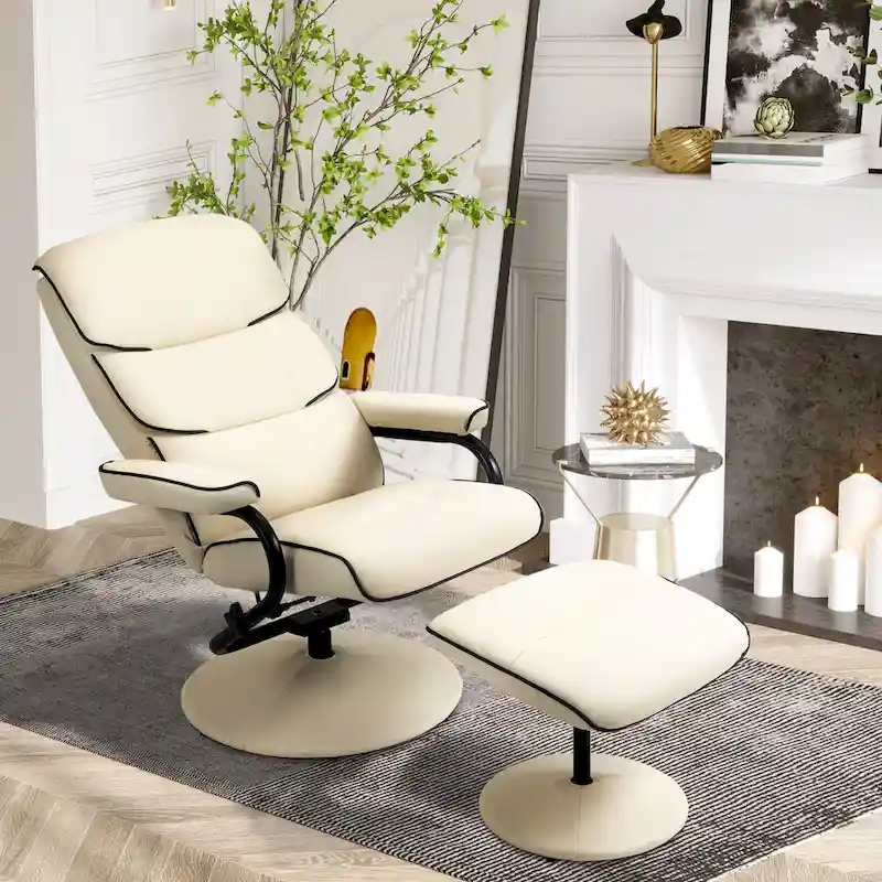360 Swivel PU Leather Recliner Adjustable Lounge Chair High Back Armchair with Ottoman and Thick Foam Padding