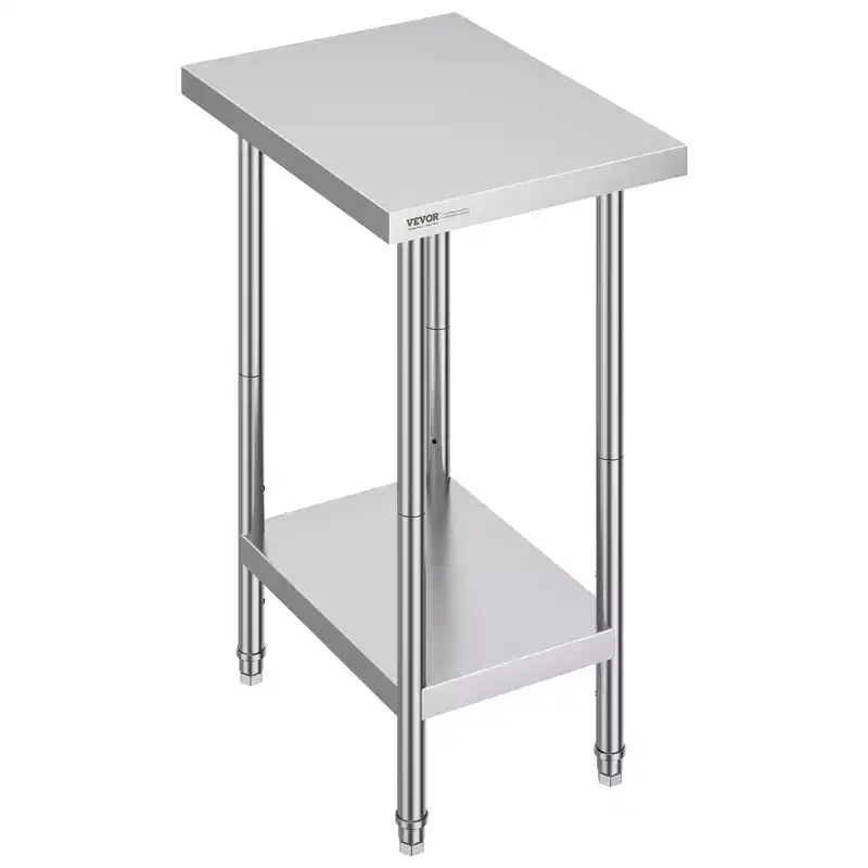 Stainless Steel Prep Table, 24 x 18 x 34 Inch, 640 lbs Load Capacity, Heavy Duty Metal Worktable with 3 Adjustable Height Levels