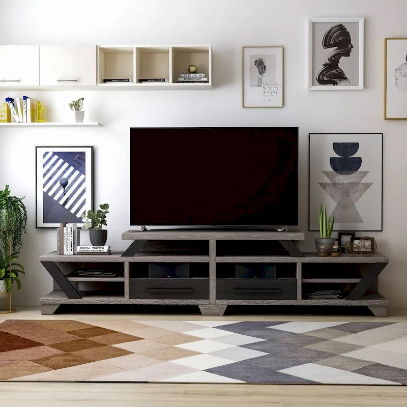 Mezu Contemporary Grey 80-inch 8-Shelf TV Console Furniture of America