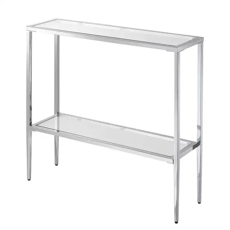 Breighton Home Nadia Glass Chrome Entryway Hall Table with Shelf in Glass/Chrome