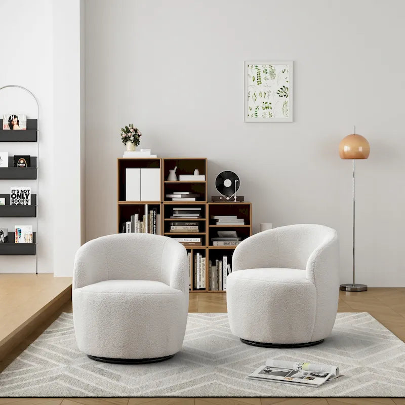 Ouyessir Modern Teddy Upholstered Swivel Barrel Chair(Set of 2)