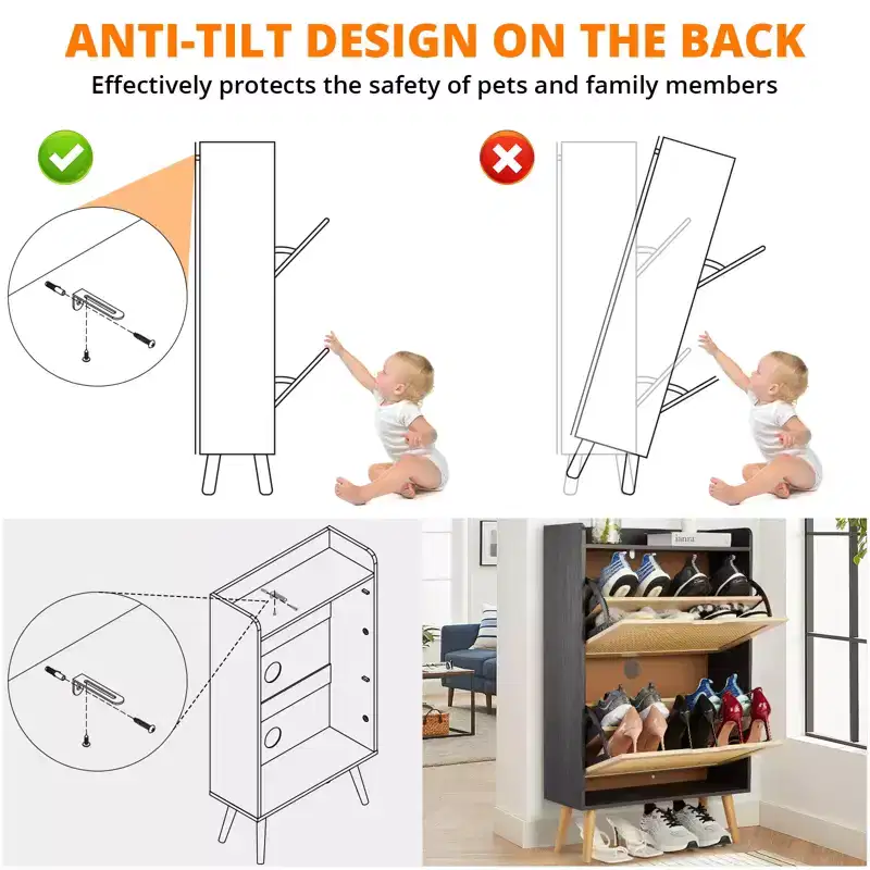 Concealed shoe cabinet with two foldable wicker drawers, suitable for hallways or corridors, accommodating 12-15 pairs of shoes.