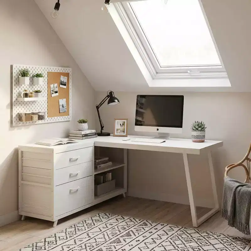Reversible L-Shaped Desk with 3 Drawers & Open Shelves, Rustic Home Office Computer Desk
