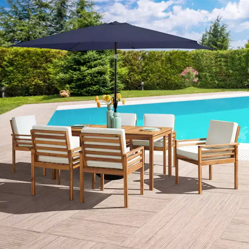 Alaterre Furniture 8pc Outdoor Patio Dining Set, Okemo Table with 10' Rectangular Umbrella