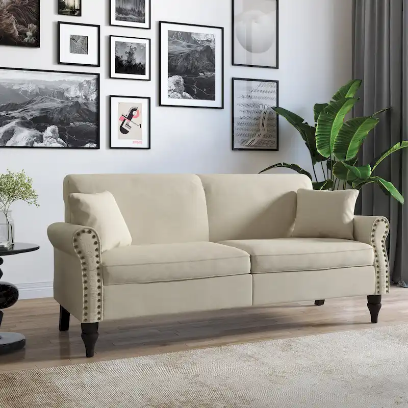 73 Nailhead Trim Sofa Rolled Arms Upholstered Loveseat
