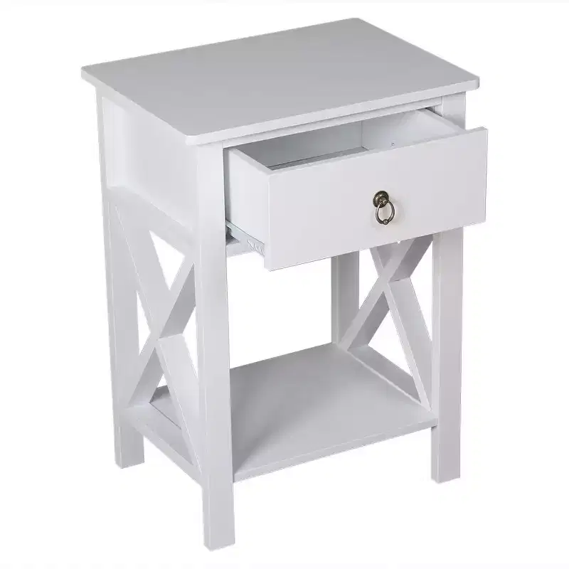 1-Drawer White MDF Nightstand, 15.75 in. Wide