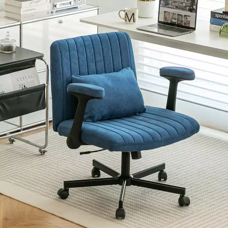 Okak Modern Velvet Office Chair with Padded Back, Desk Chair with Adjustable Armrest and Back, Comfy Chair for Office, Study