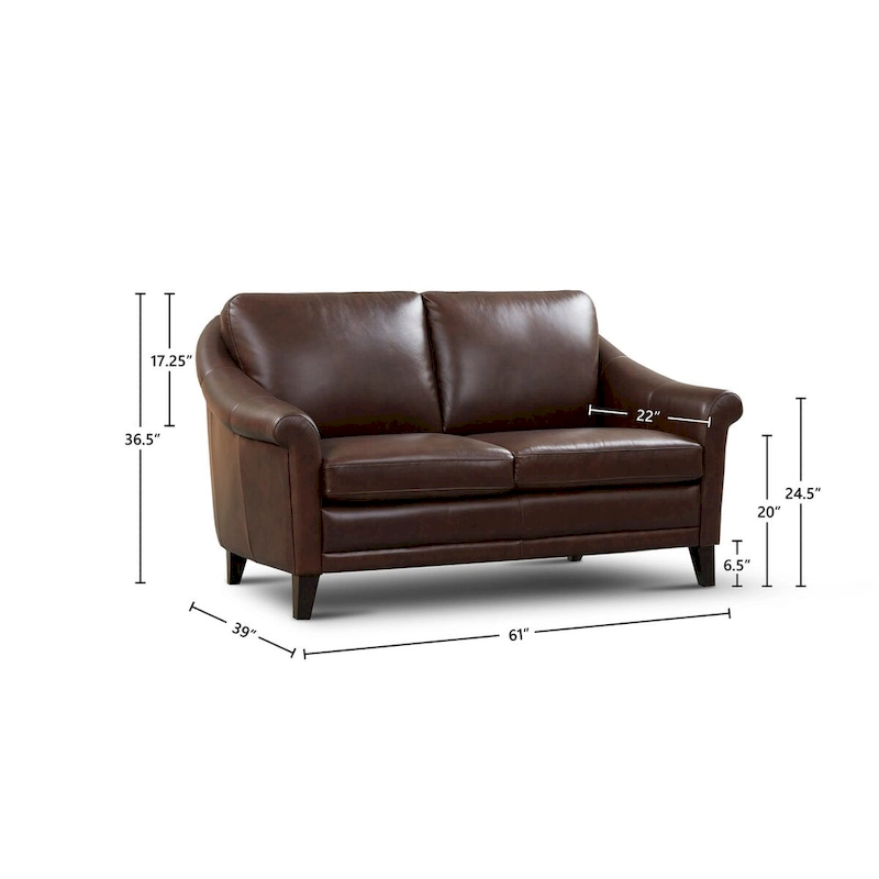 Sienna 100% Genuine Leather Midcentury Modern Loveseat