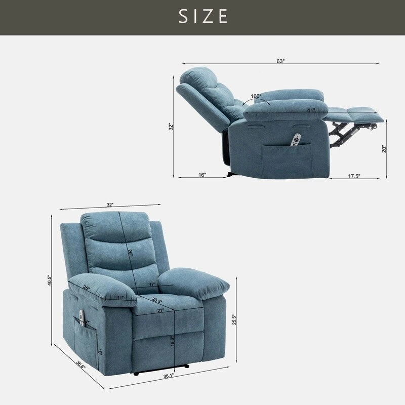 GEITIN Power Recliner with Adjustable Massage Function and Heating System