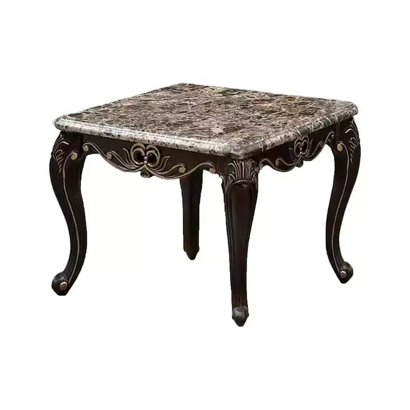 End Table, Dark Walnut Brown Wood, Carved Details, 28 Inch