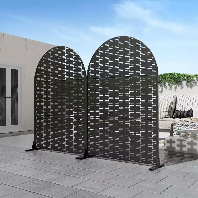 Black Brick Pattern Arch 3-Panel Room Divider Screen