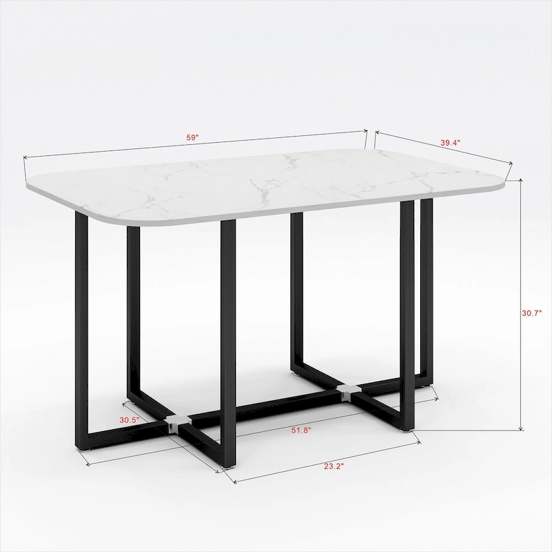 Modern 7-Piece Dining Set with Rectangular Marble Table & 6 Upholstered Chairs