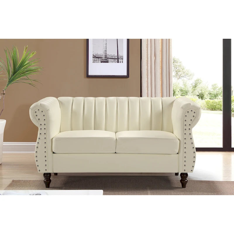 Capri Faux Leather Chesterfield Rolled Arm Loveseat