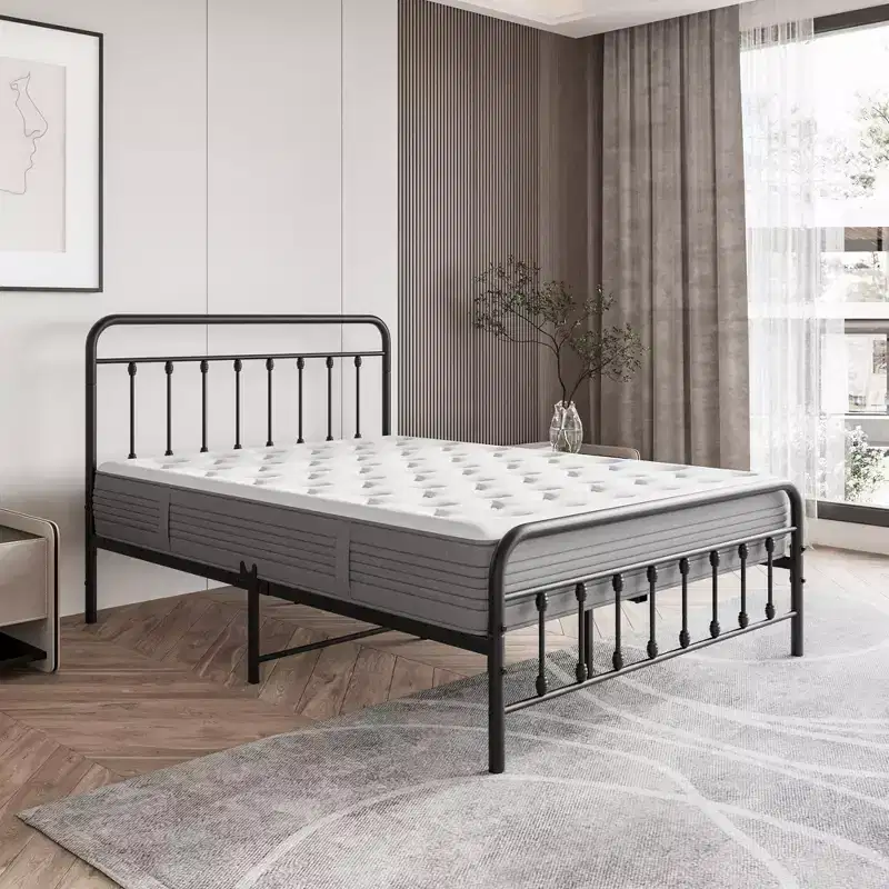 Full Size Metal Platform Bed Frame with Sturdy Slat Support & Under-Bed Storage for Bedroom