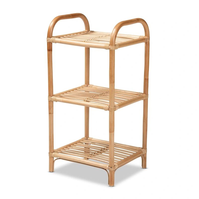 Barras Bohemian Natural Brown Finished Rattan 3-Tier Display Shelf