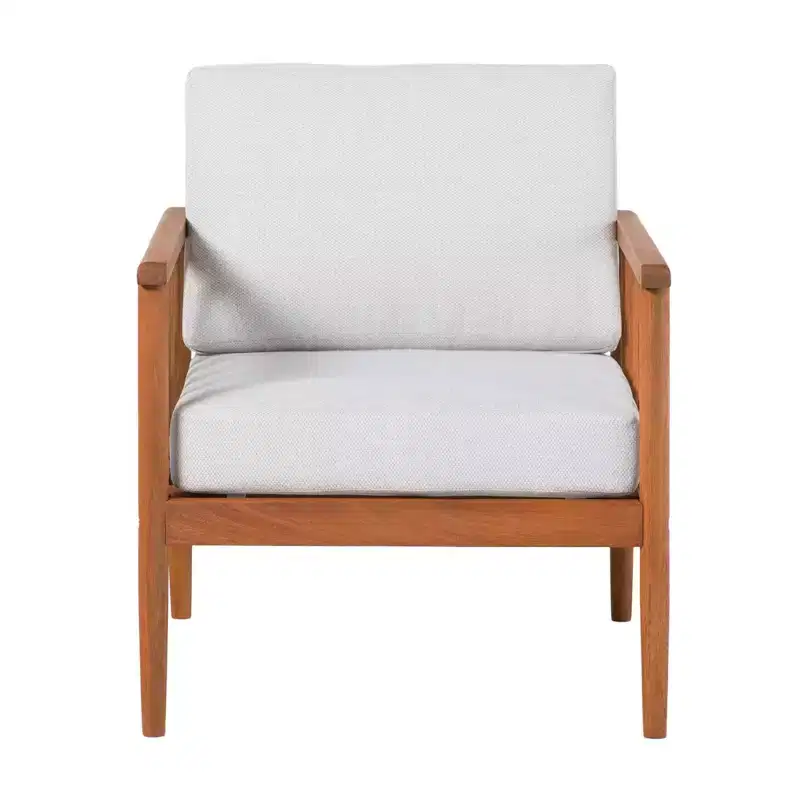 Okak Rustic&Contemporary Eucalyptus Wood Patio Accent Chairs,1Pc,Upholstered Club Chairs for Porch,Garden&Backyard,Patio Furniture Seating,Brown