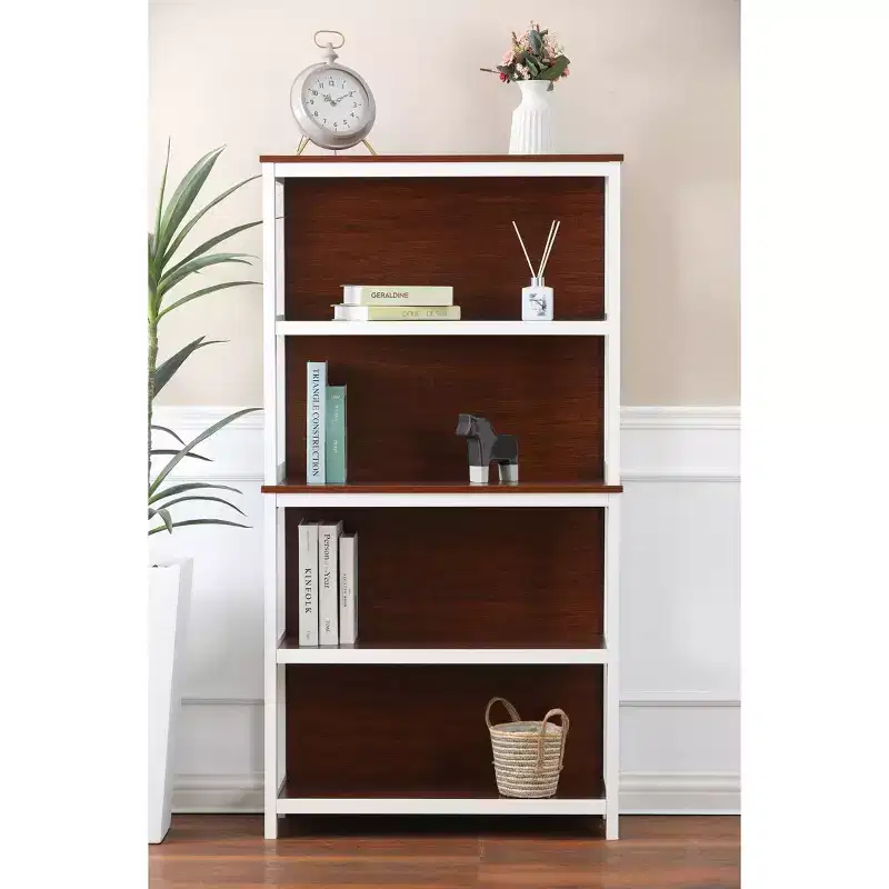 4-Shelf 59.5 H x 31.38 W Cherry and White Manufactured Wood Bookcase Brown