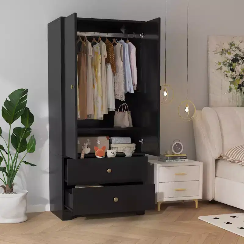 COZONY 2-Door Wardrobe Storage Cabinet, Flat Panel MDF Sideboard Buffet Cabinet for Bedroom, Dining Room & Home