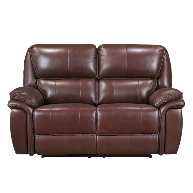Jack 66 Inch Manual Recliner Loveseat, Plush Brown Top Grain Leather, Wood