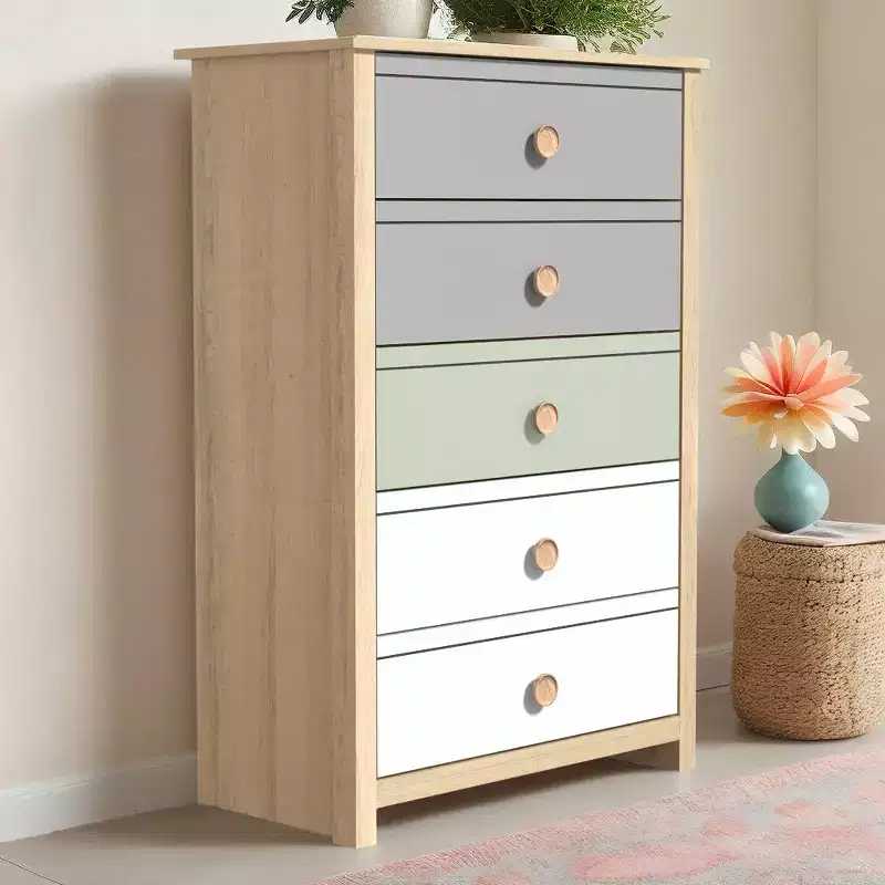 Galano 5-Drawer Chest with Mixed Color Fronts in Oslo Oak 30.7 W x 15.7 D x 46.2 H