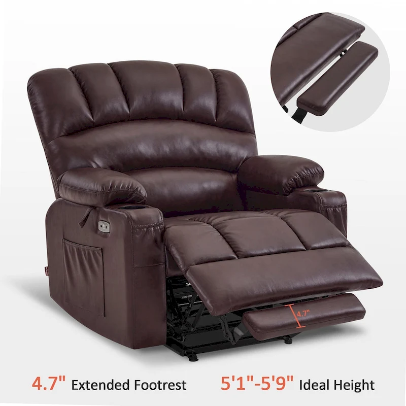 MCombo Power Lift Recliner Chair Sofa with Massage and Heat, Faux Leather R7096 (Medium-Wide)