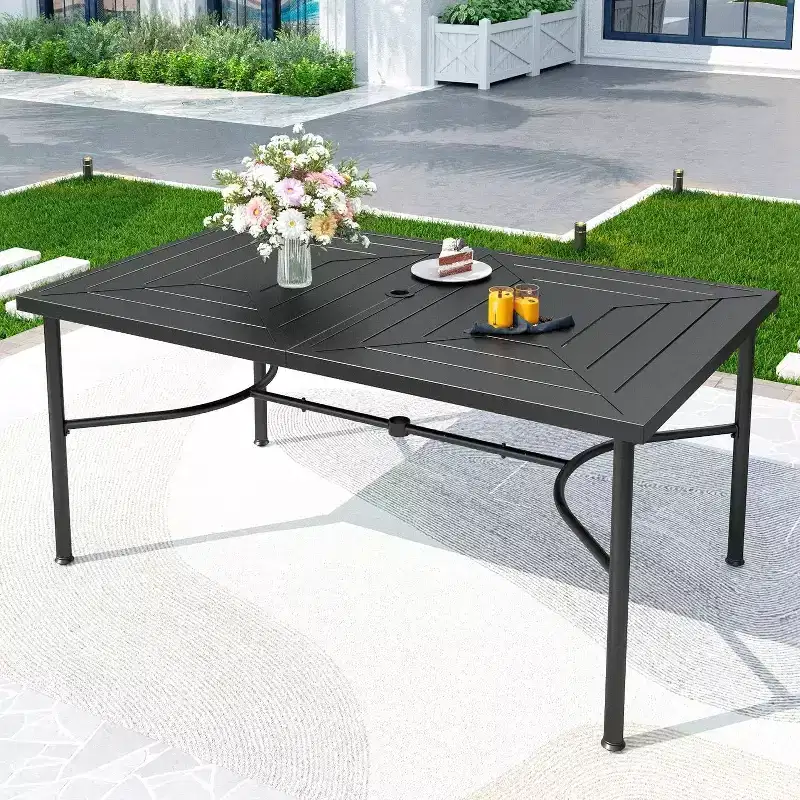 7pc Outdoor Dining Set with Swivel Chairs & Large Metal Rectangle Table with Umbrella Hole - Captiva Designs: E-Coated, Weather-Resistant