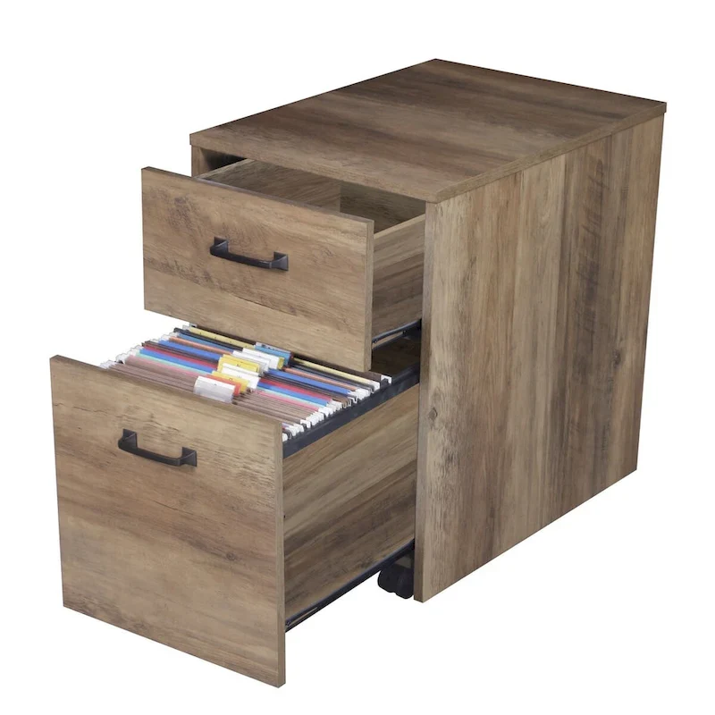 Saint Birch Alaska Rustic Oak Mobile File Cabinet with Two Drawers