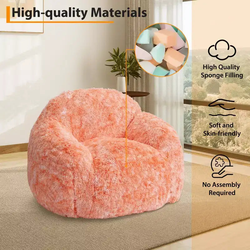 Adult Faux Fur Bean Bag Chair with Armrests - High-Density Foam Floor Sofa