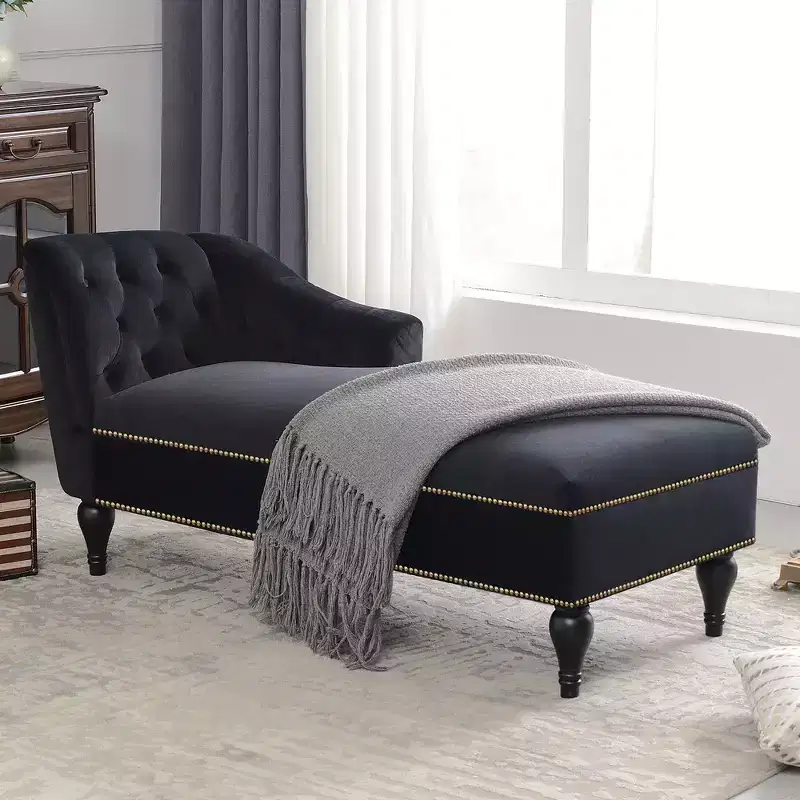 Whisen 58'' Velvet Chaise Lounge Sofa Couch, Right Arm Facing Lounge Chair, Sleeper Lounge Sofa with Nailhead Trim & Solid Legs