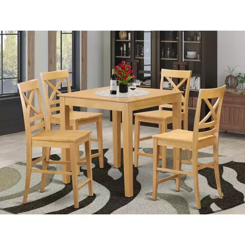 Oak Square Counter Height Dining Set, Wood, Seats 4, 5-Piece