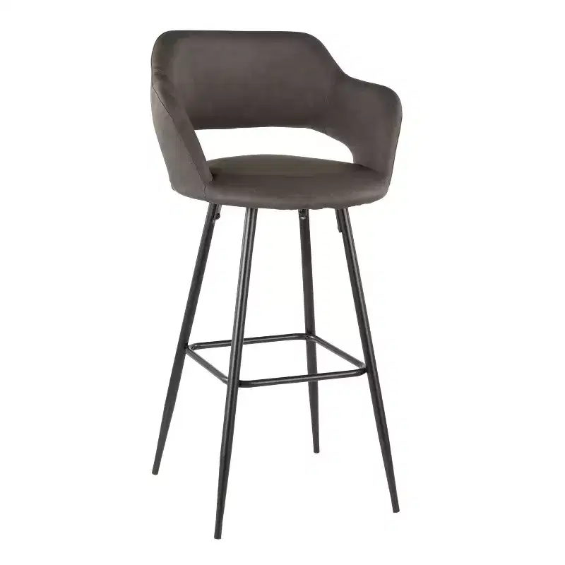 LumiSource Set of 2 Margarite Barstools Black Metal/Gray Faux Leather